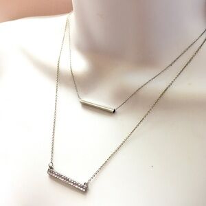 CHARMING CHARLIE Double Chain Silver Bar Necklace